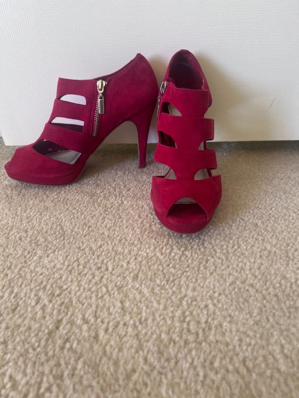 White House Black Market Red Suede Cutout Heels Peep Toe 7.5